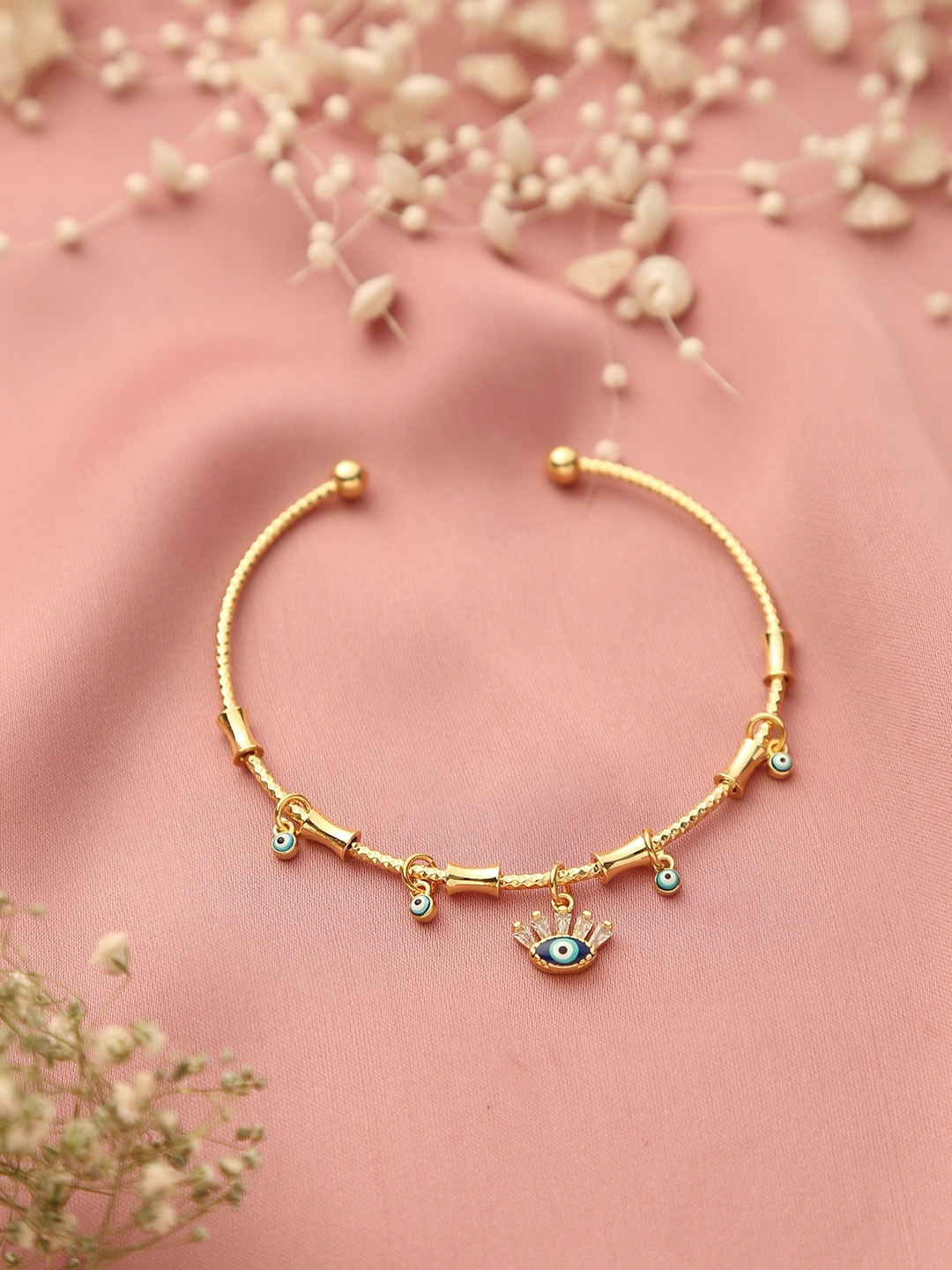 

Klissaa Women Gold-Plated Evil Eyes Charm Bangle