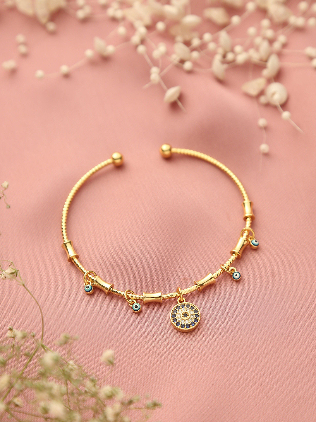 

Klissaa Gold-Plated Evil Eye Charms Beaded Bracelet