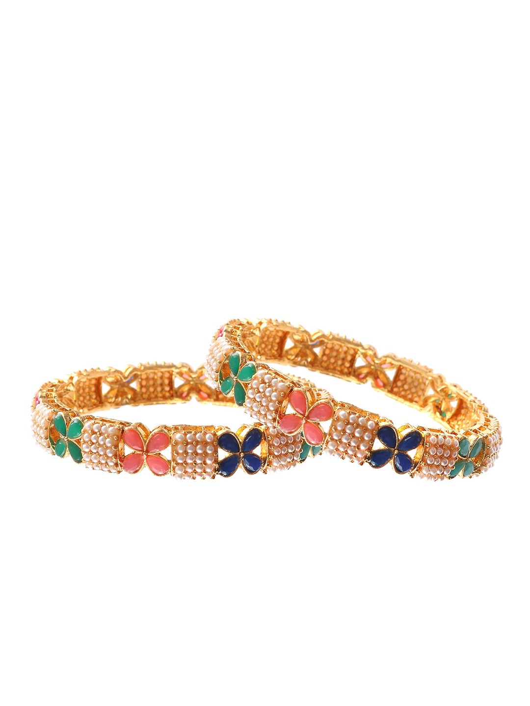

Jewar Mandi Set of 2 Gold-Plated Kundan Stone-studded Floral Bangle