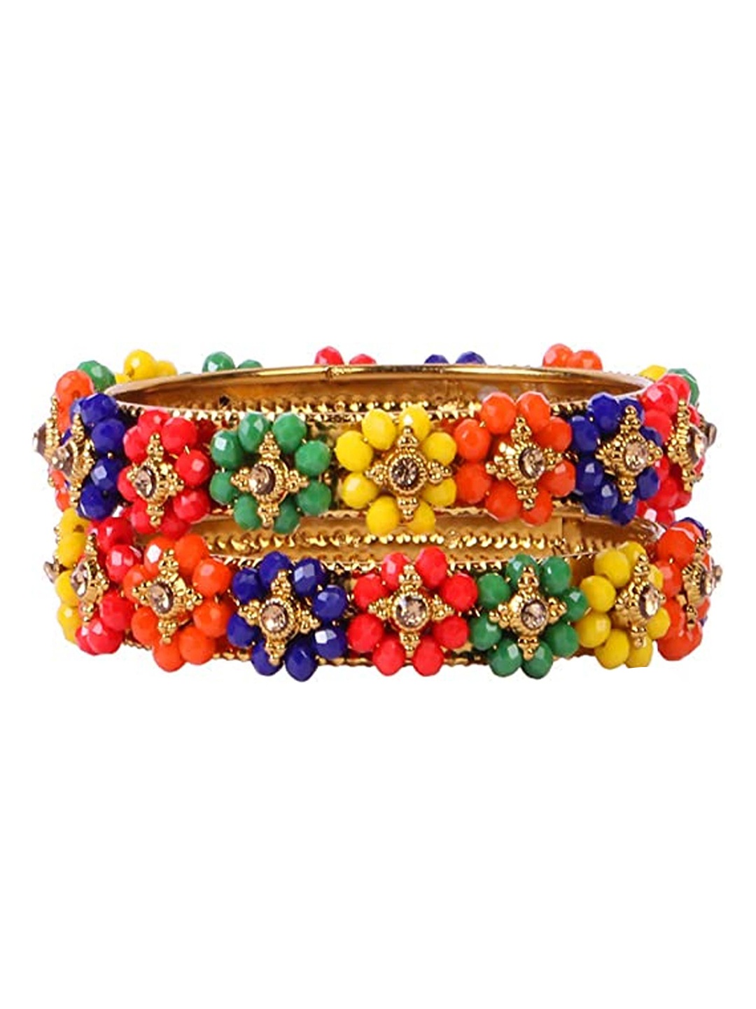 

Jewar Mandi Set of 2 Gold-Plated Rhinestone-Studded Handcrafted Brass Bangle