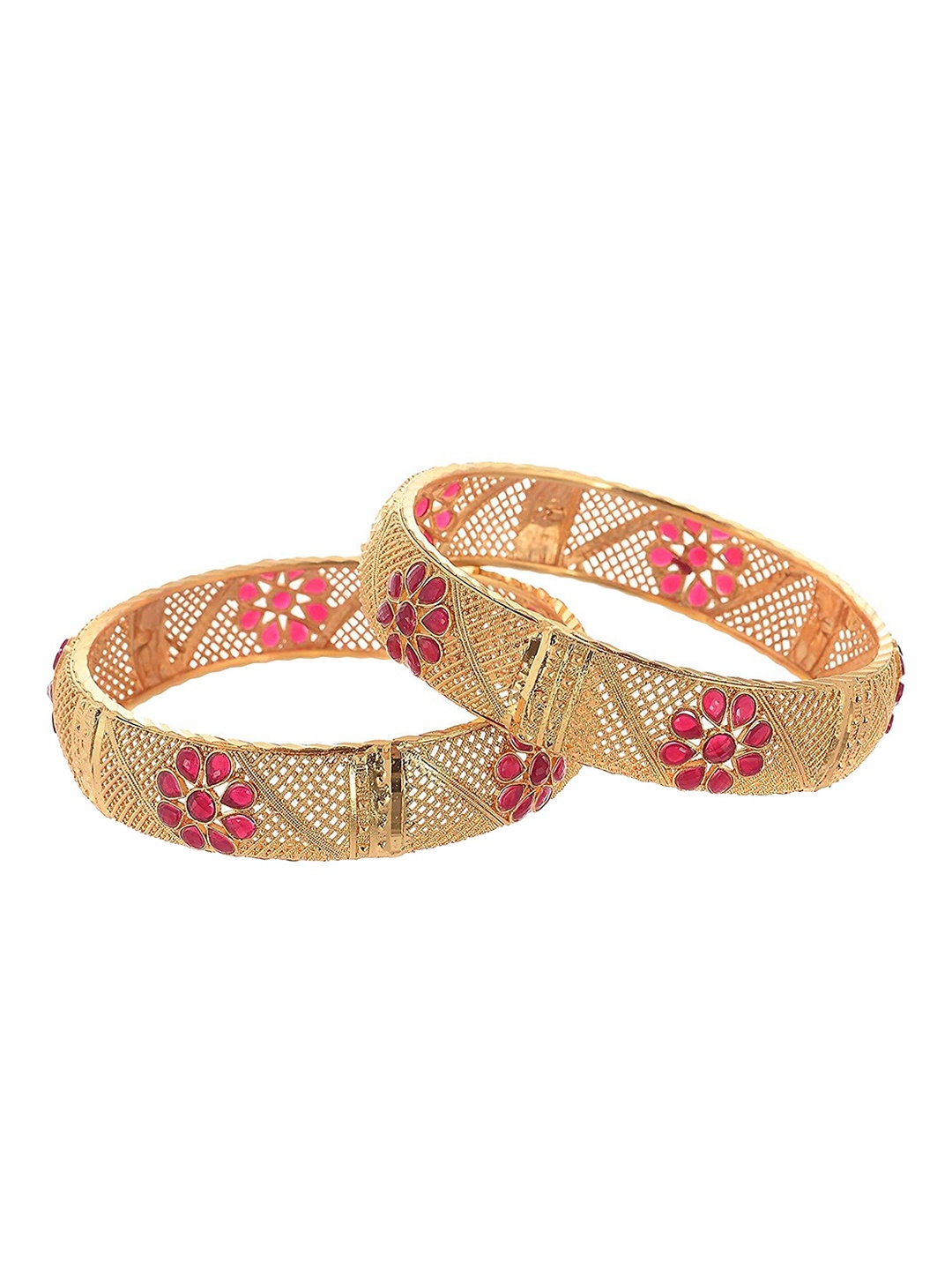 

Jewar Mandi Set Of 2 Gold-Plated Stone-Studded Bangles