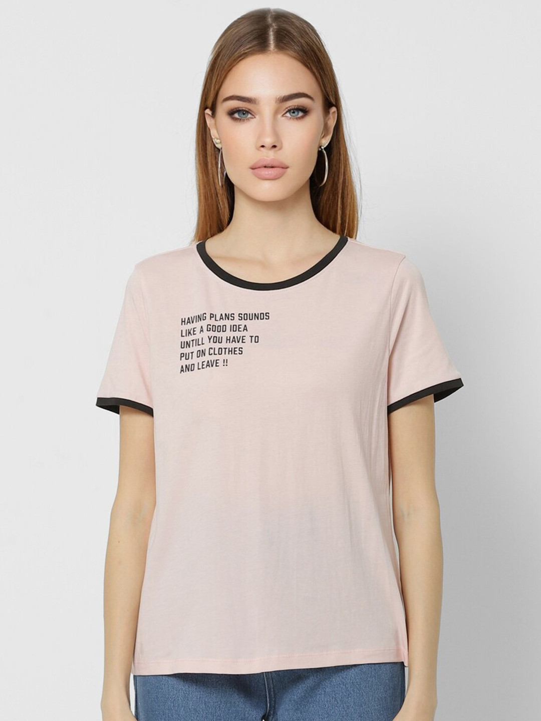 

ONLY Women Typography Printed Cotton T-shirt, Peach