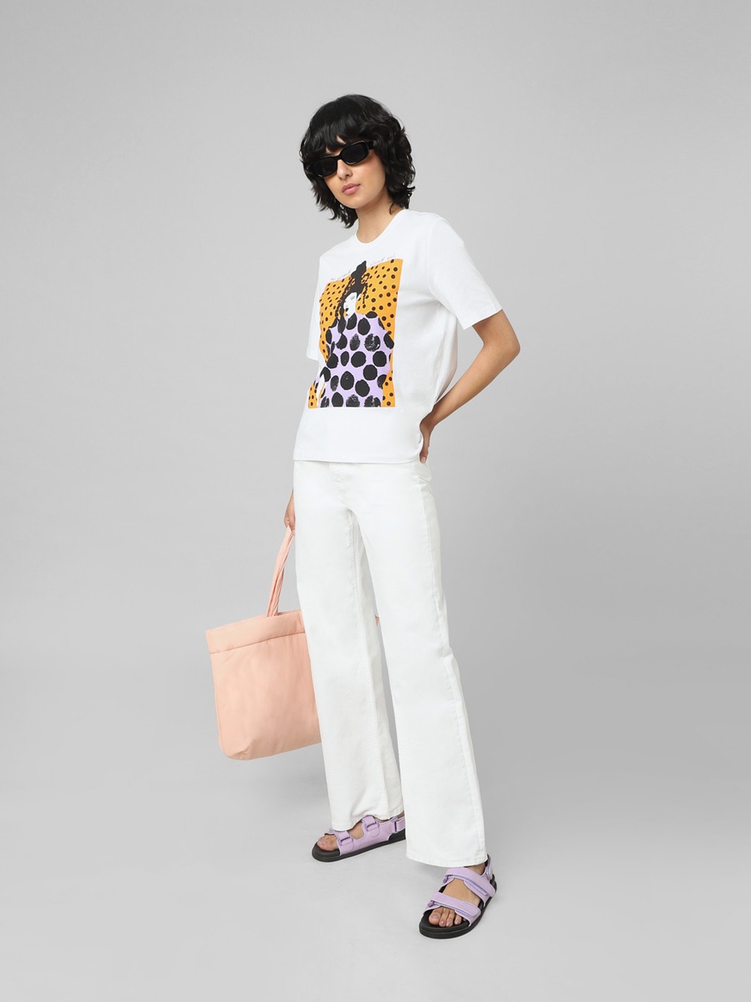 

ONLY Women Graphic Printed Cotton T-shirt, White