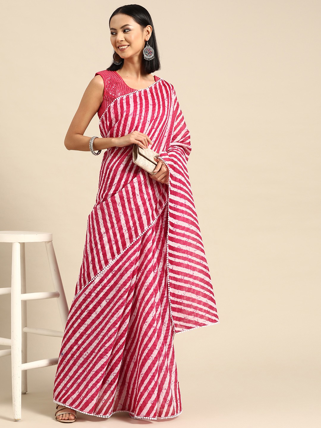 

all about you Leheriya Sequinned Saree, Pink