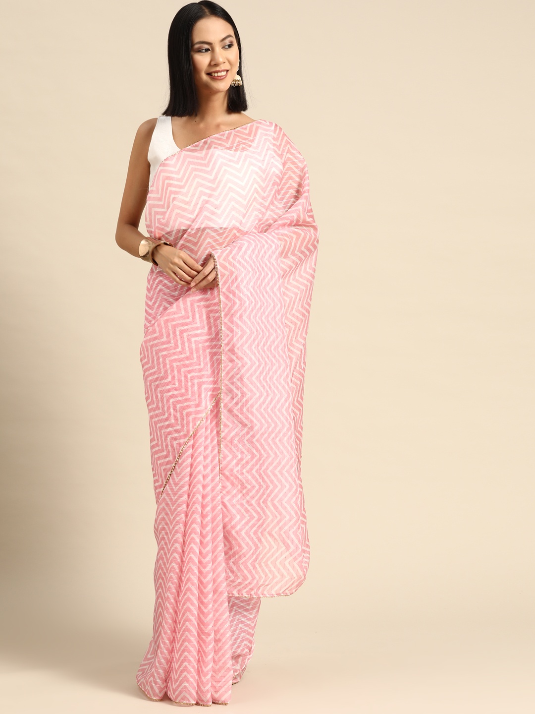 

all about you Chevron Crochet Sequinned Saree, Pink