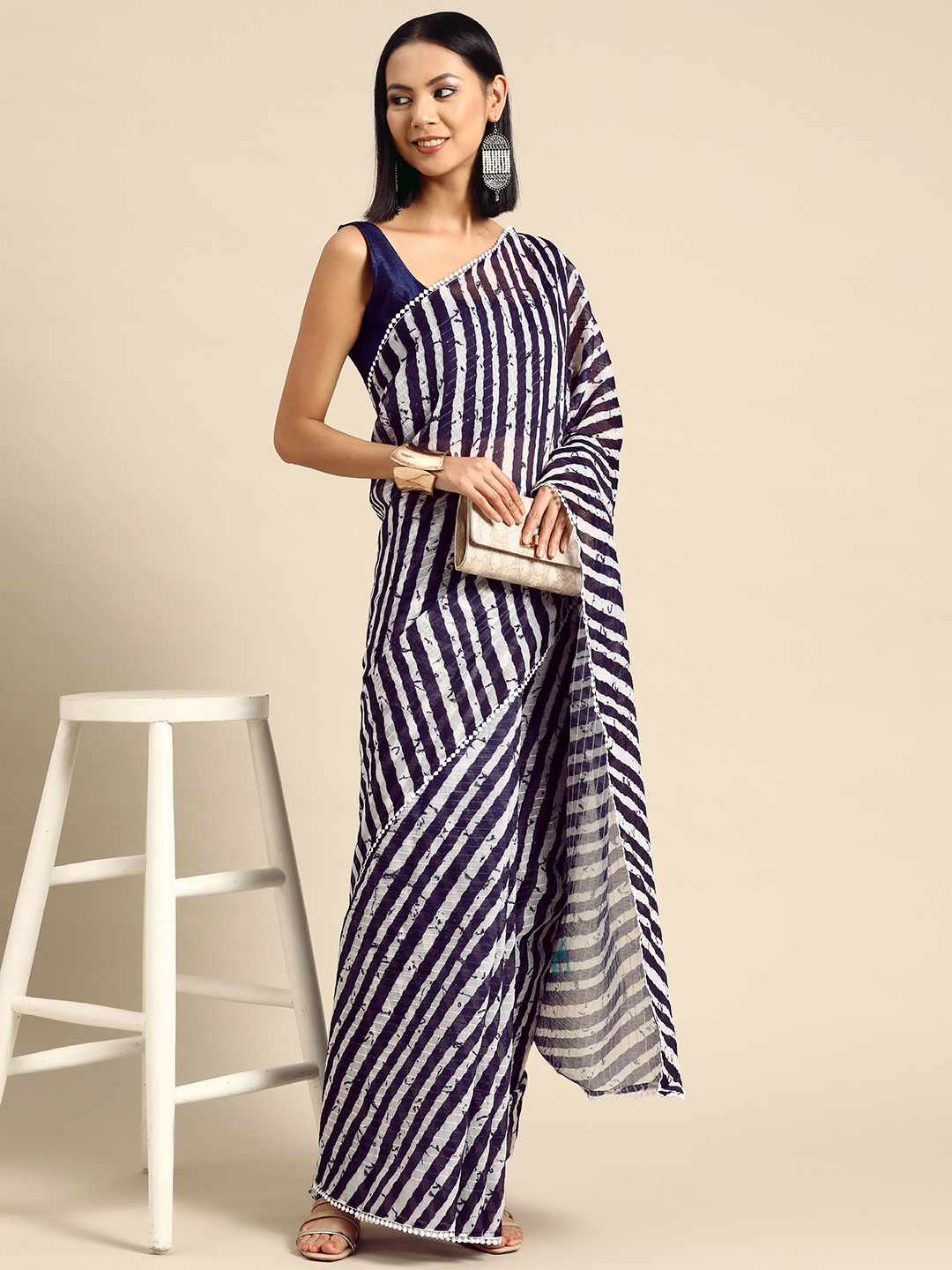 

all about you Leheriya Sequinned Saree, Blue