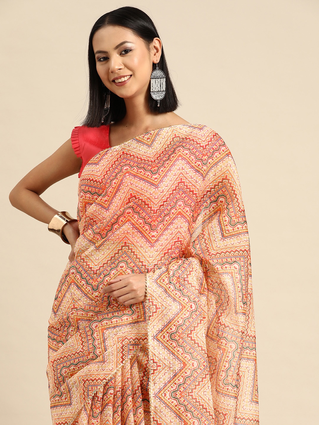 

all about you Kalamkari Sequinned Saree, Orange