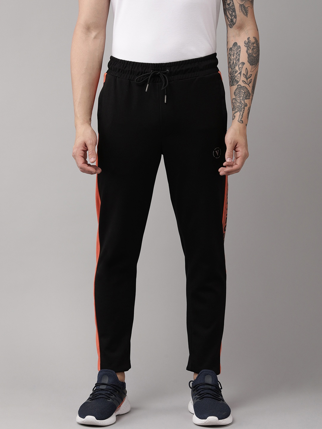 

Van Heusen Flex Men Brand Logo Side striped Track Pants, Black