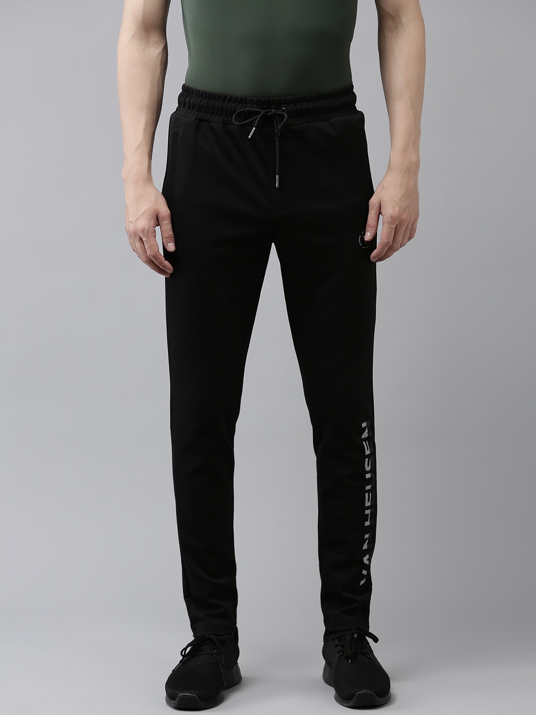 

Van Heusen Flex Men Brand Name Printed Detail Slim Fit Track Pants, Black