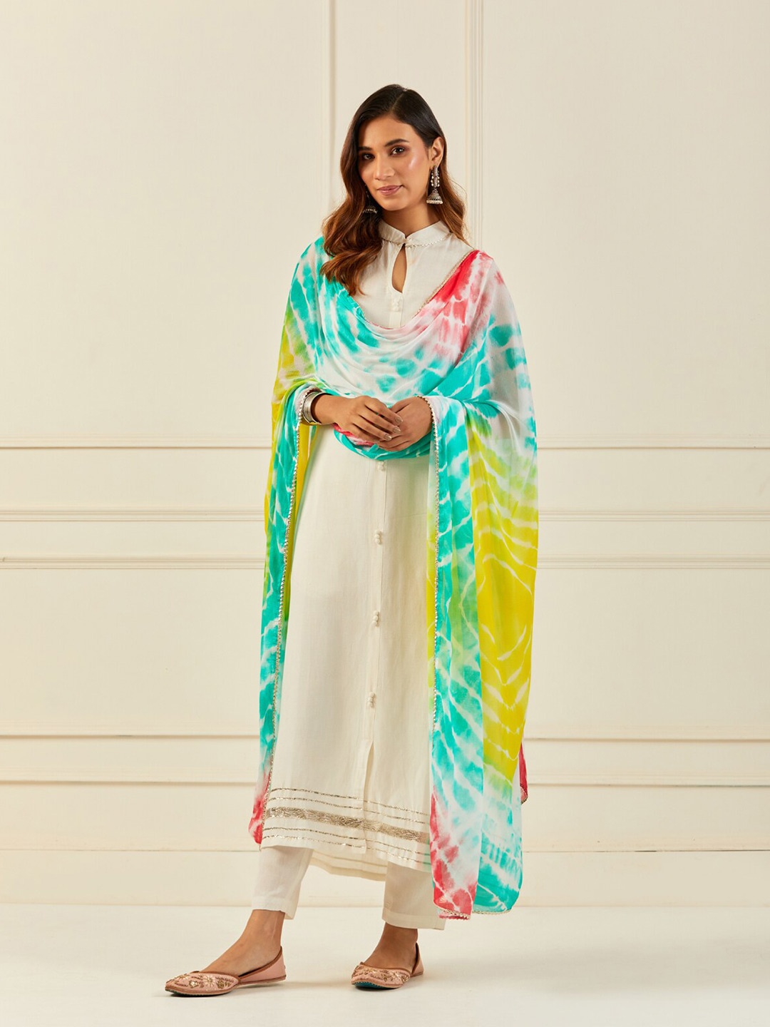 

Geroo Jaipur Hand Dyed Chiffon Dupatta, White