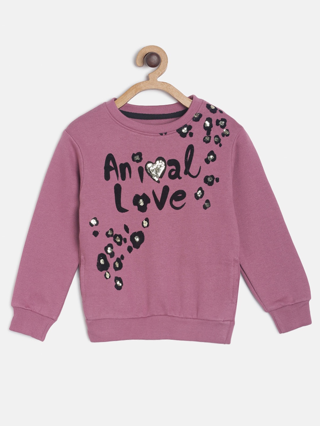 

TALES & STORIES Girls Typography Printed Embellished Pullover Sweatshirt, Mauve