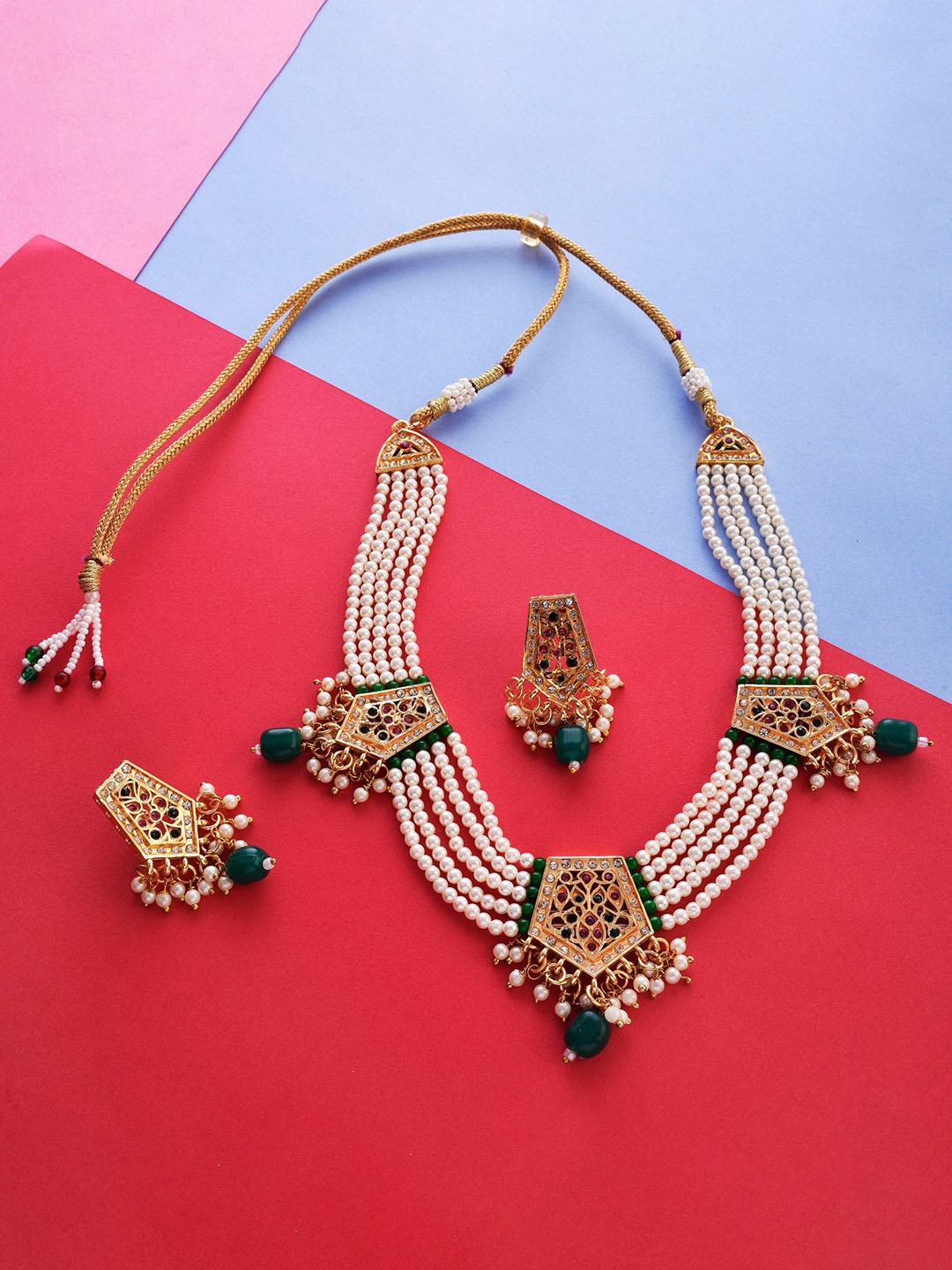 

The Pari Gold-Plated Stone-Studded & Pearl Beaded Jewellery Set