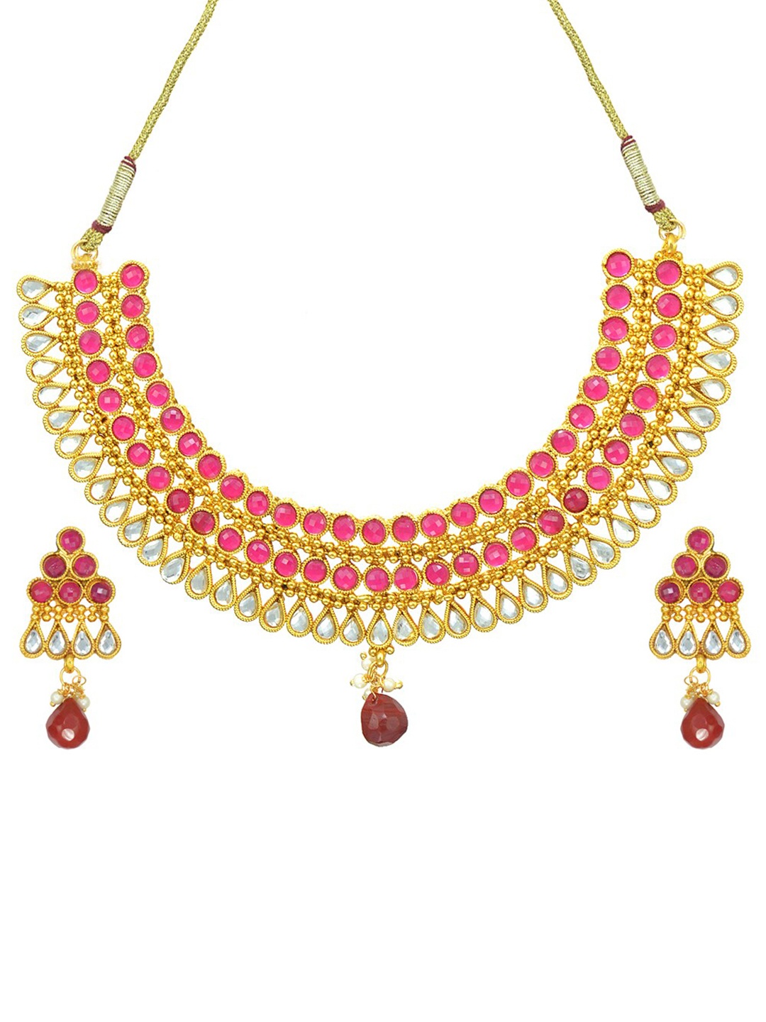 

The Pari Gold-Plated Stone-Studded & Pearl Beaded Jewellery Set