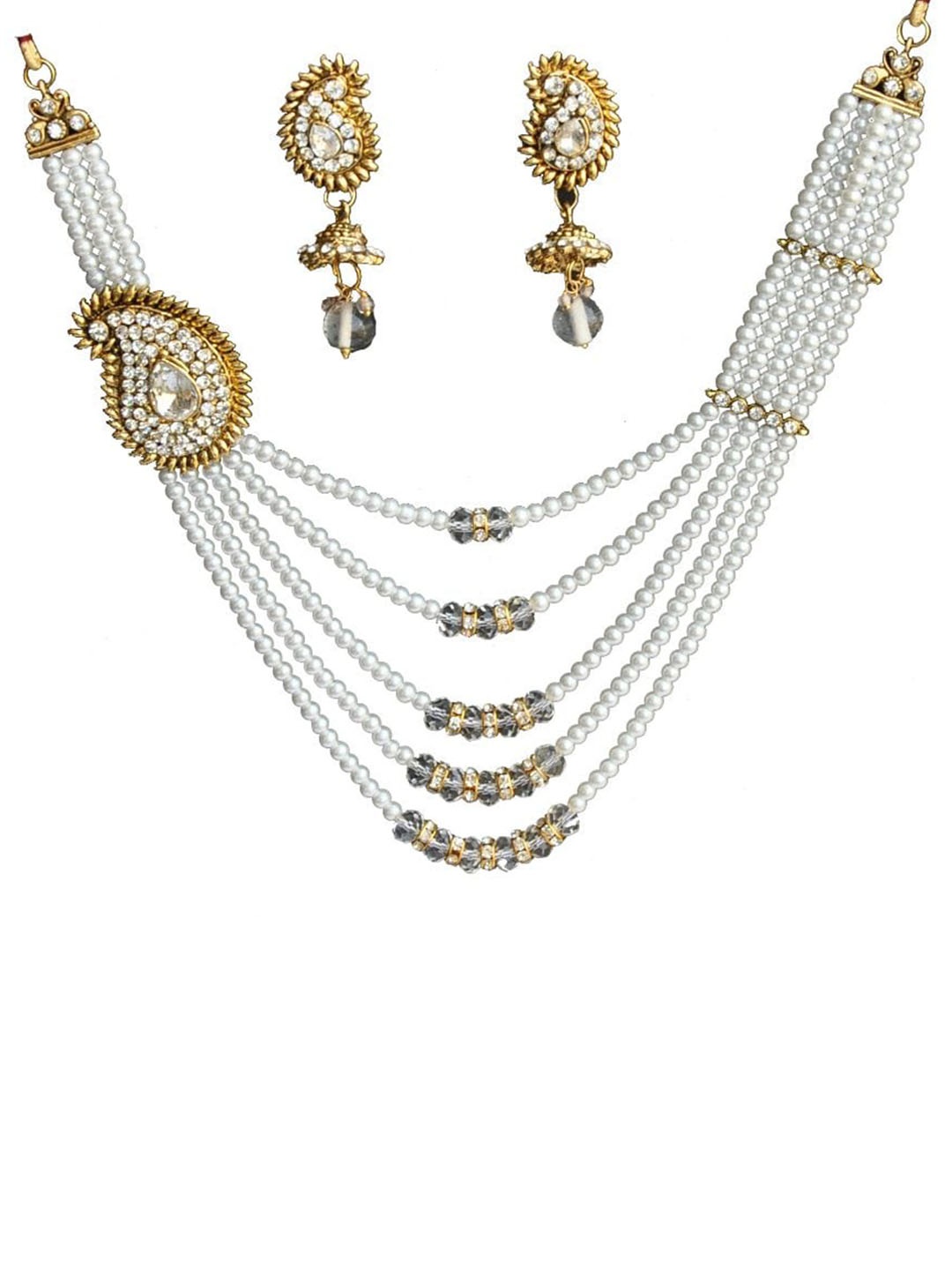 

The Pari Gold-Plated Stone-Studded & Pearl Beaded Jewellery Set