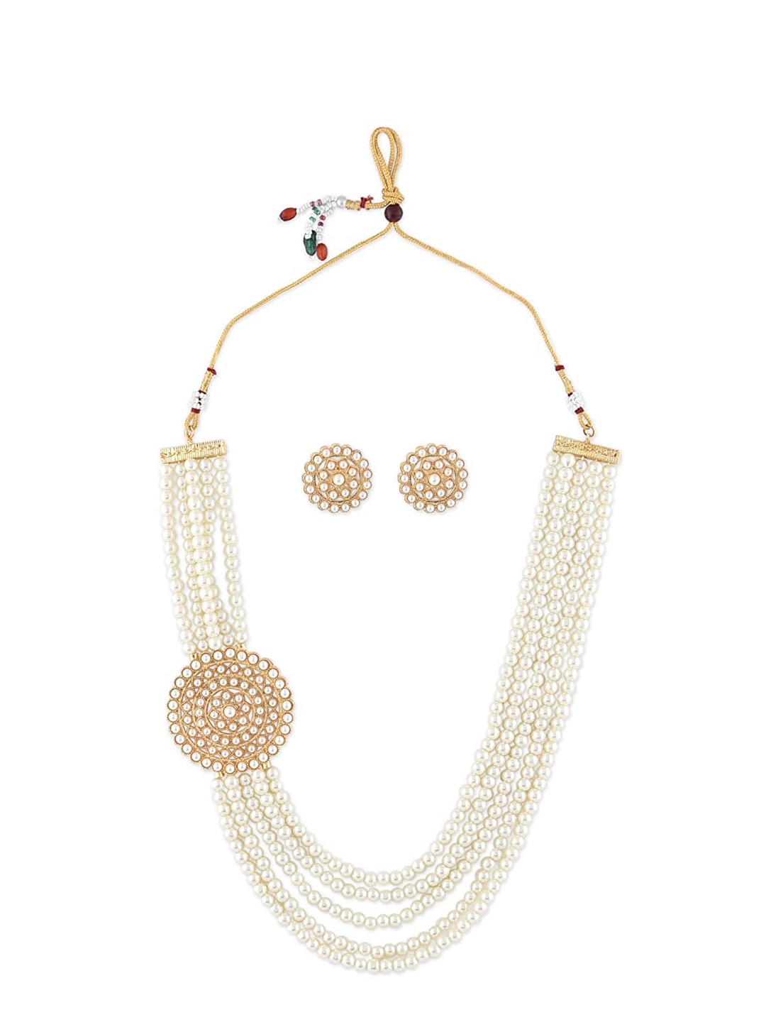

The Pari Gold-Plated & Pearl Beaded Round Brooch Jewellery Set