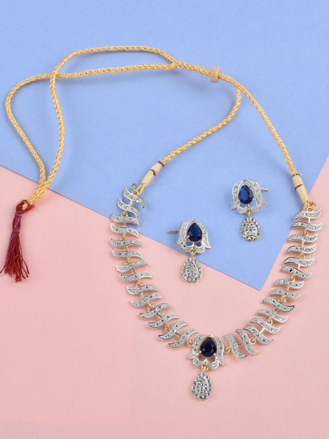 

The Pari Rhodium-Plated Dual Toned AD Studded Jewellery Set, Gold