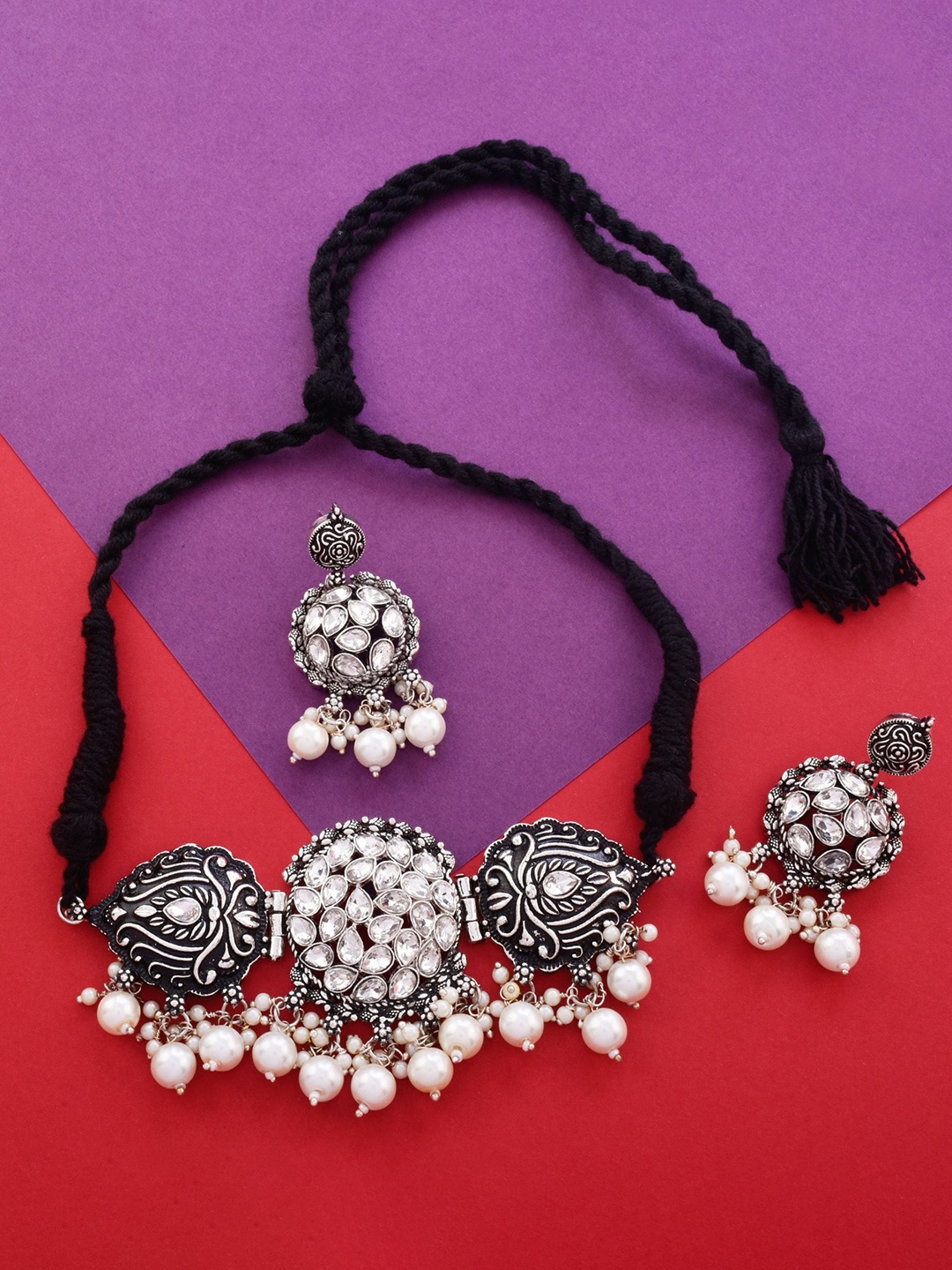 

The Pari Silver-Plated Stone-Studded Jewellery Set