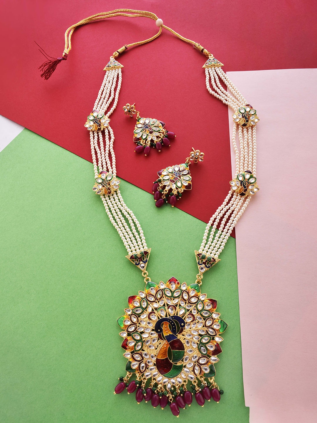 

The Pari Gold-Plated Stone-Studded & Pearl Beaded Jewellery Set