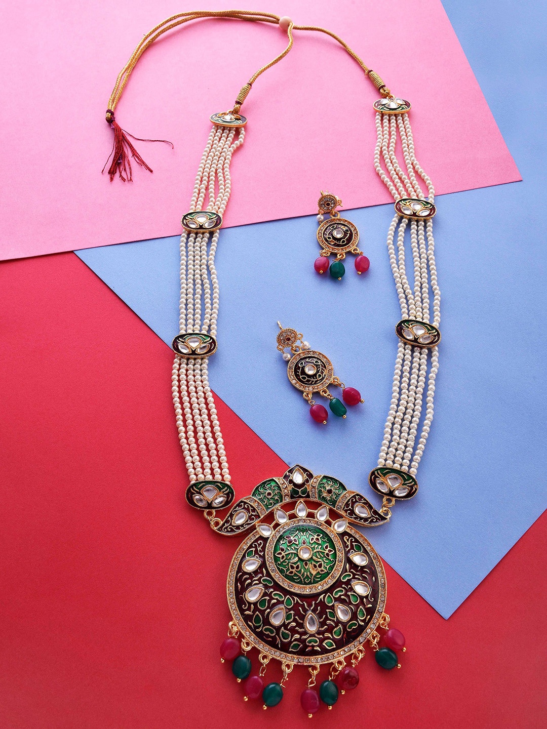 

The Pari Gold-Plated Stone-Studded & Pearl Beaded Jewellery Set