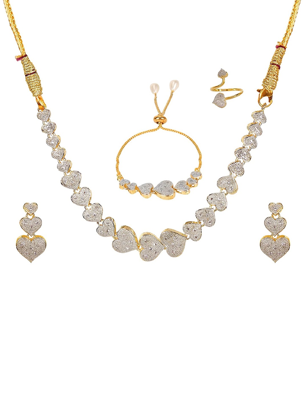 

The Pari Rhodium-Plated AD Stones Studded Jewellery Set, Gold