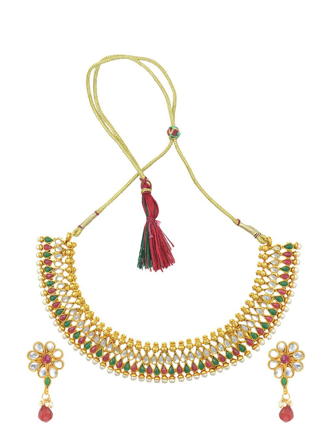 

The Pari Women Gold-Plated Stone-Studded & Pearl Beaded Jewellery Set