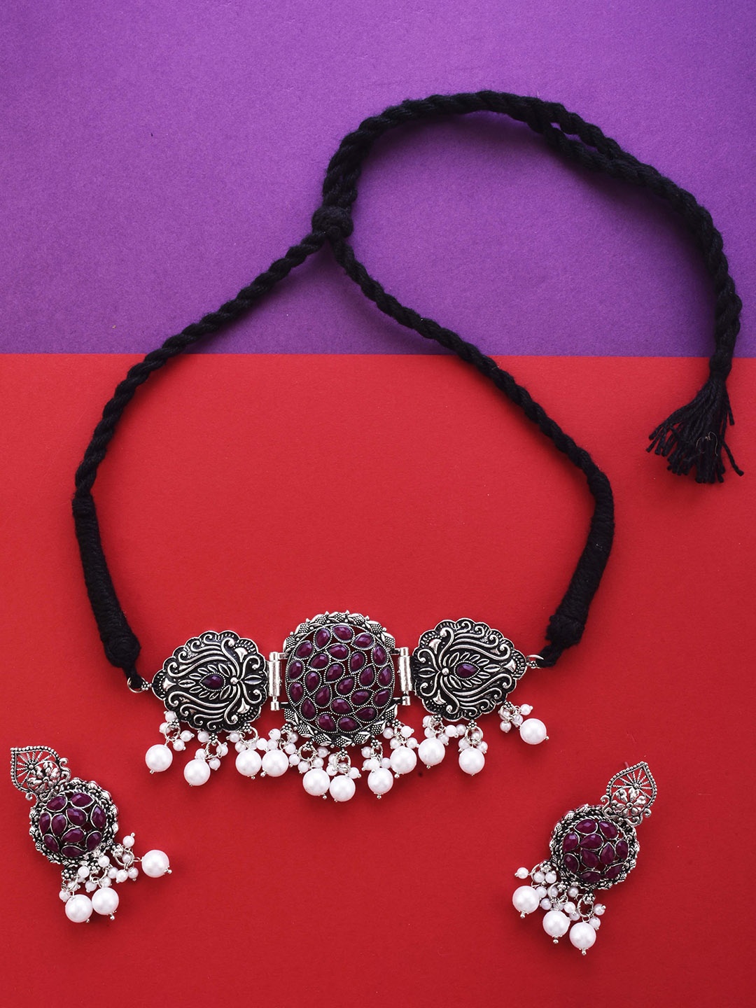 

The Pari Silver-Plated Stone-Studded Jewellery Set