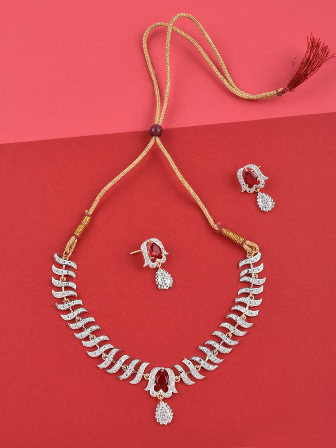 

The Pari Rhodium-Plated AD Studded Jewellery Set, Gold