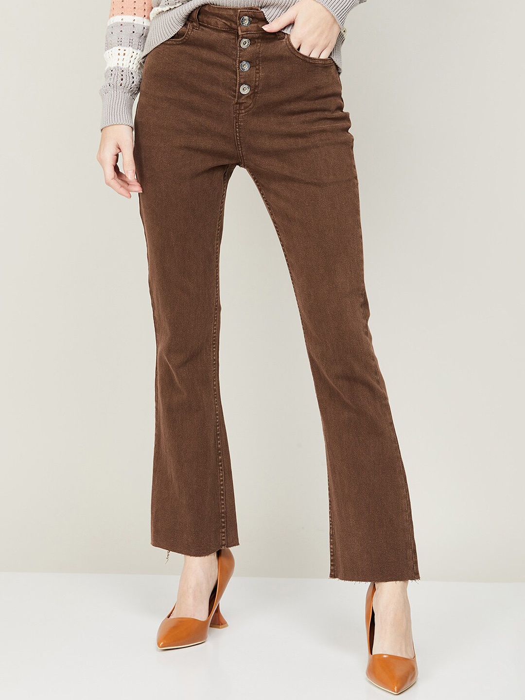 

Ginger by Lifestyle Women Cotton Bootcut High-Rise Jeans, Brown