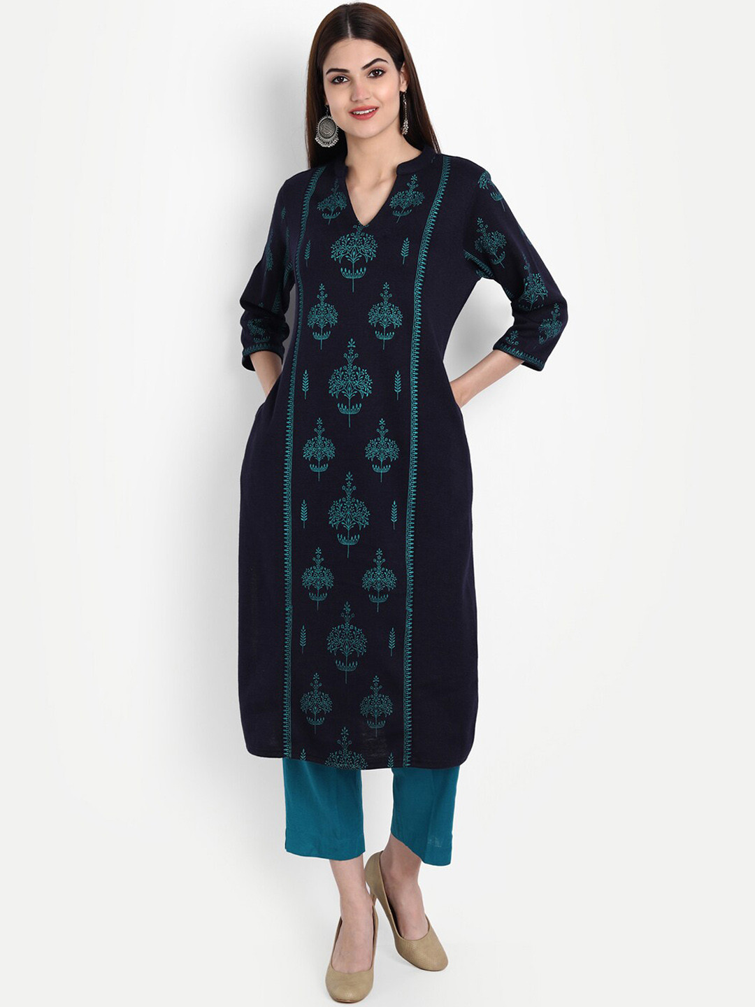 

SUTI Floral Printed Mandarin Collar Kurta, Navy blue