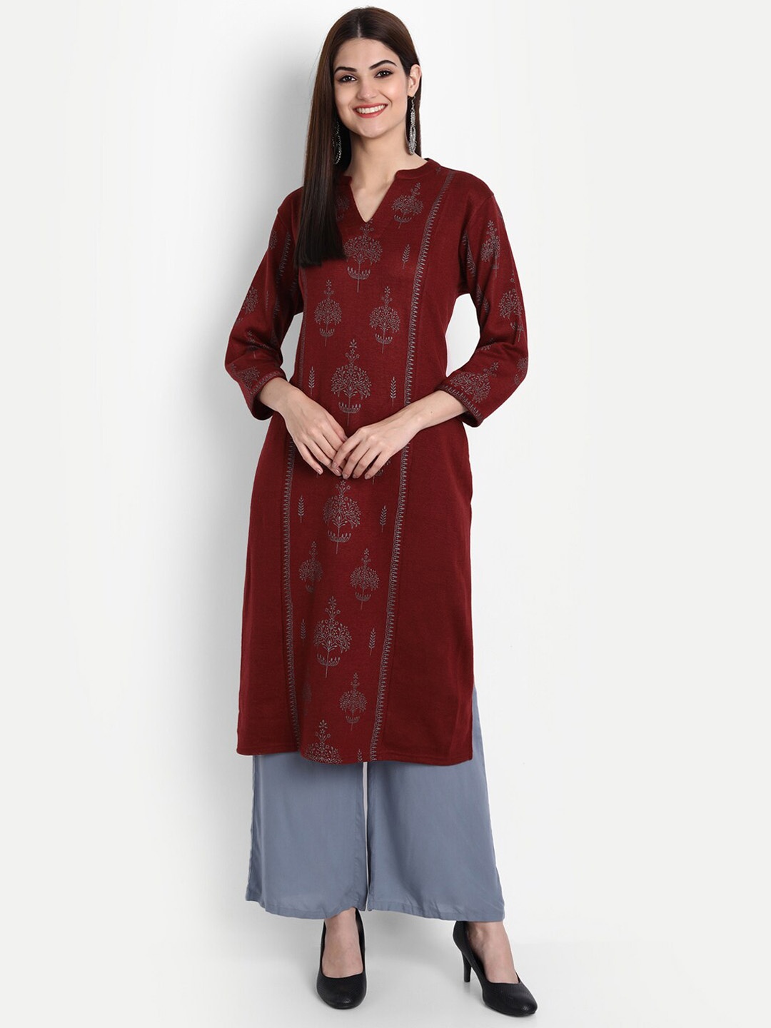 

SUTI Floral Printed Mandarin Collar Kurta, Maroon