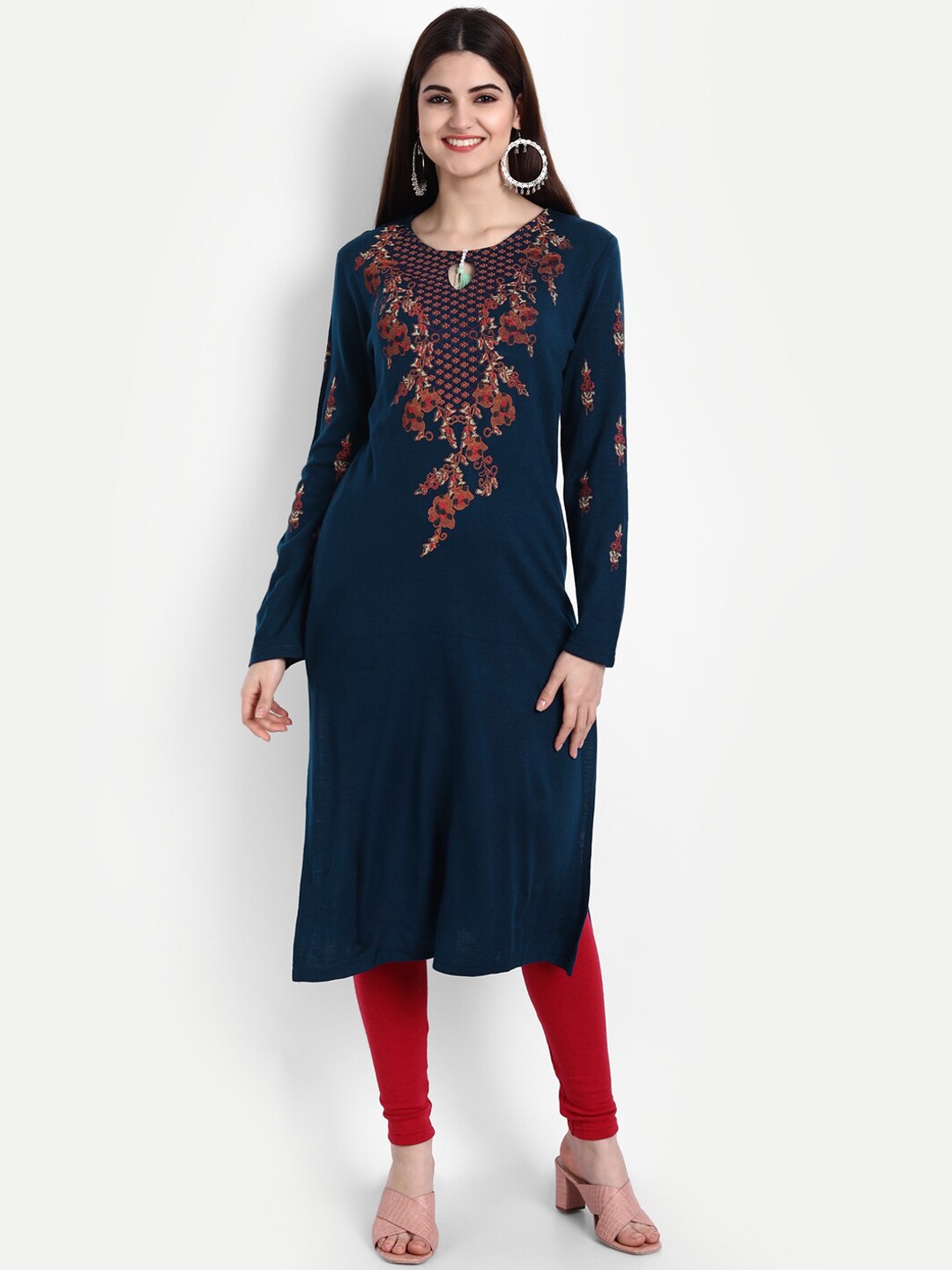 

SUTI Floral Printed Keyhole Neck Kurta, Navy blue