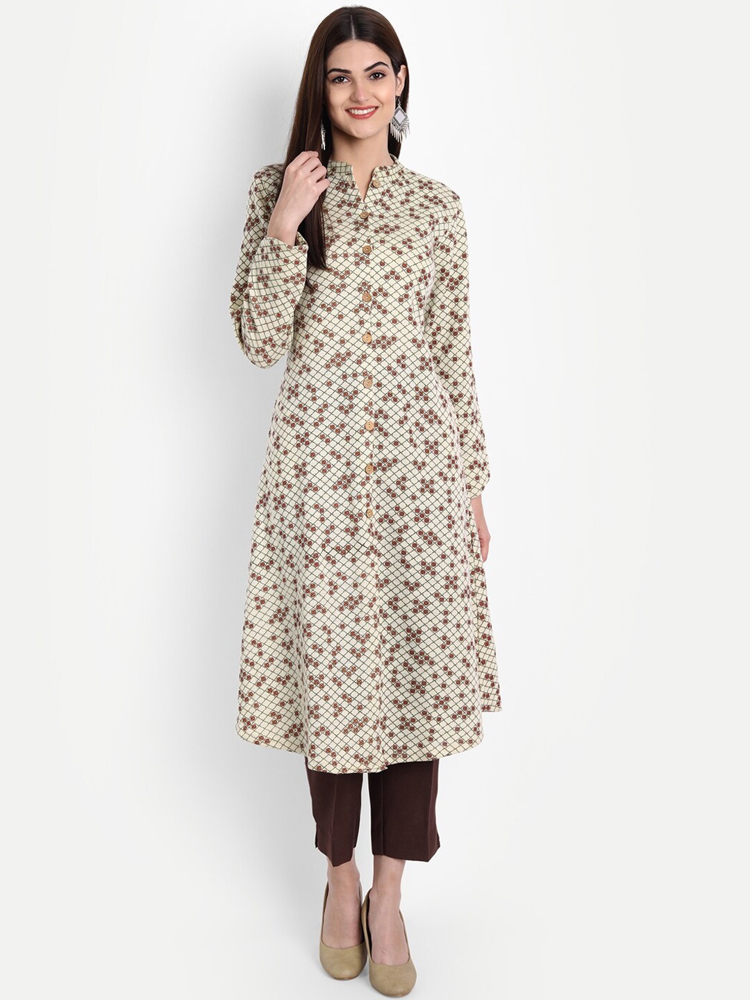 

SUTI Geometric Printed Mandarin Collar Kurta, Off white