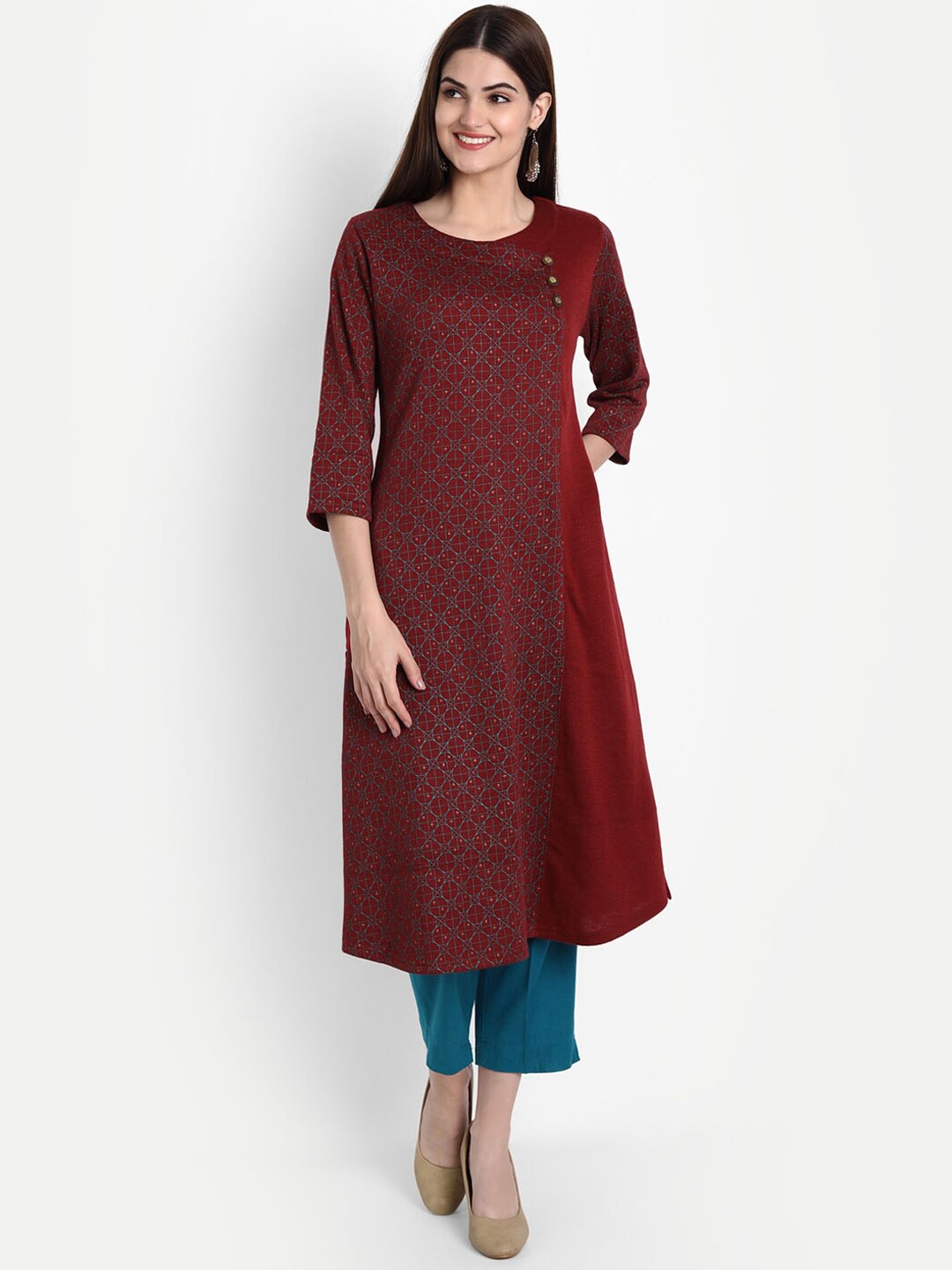 

SUTI Geometric Printed Round Neck Kurta, Maroon