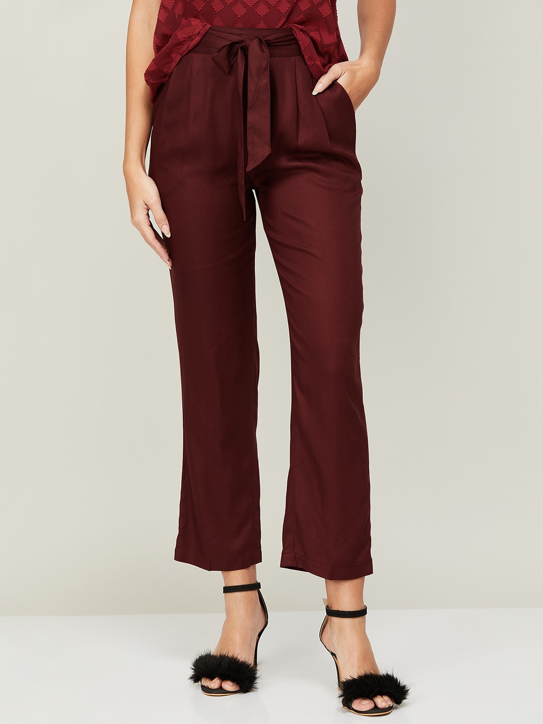 

CODE by Lifestyle Women High-Rise Trousers, Maroon