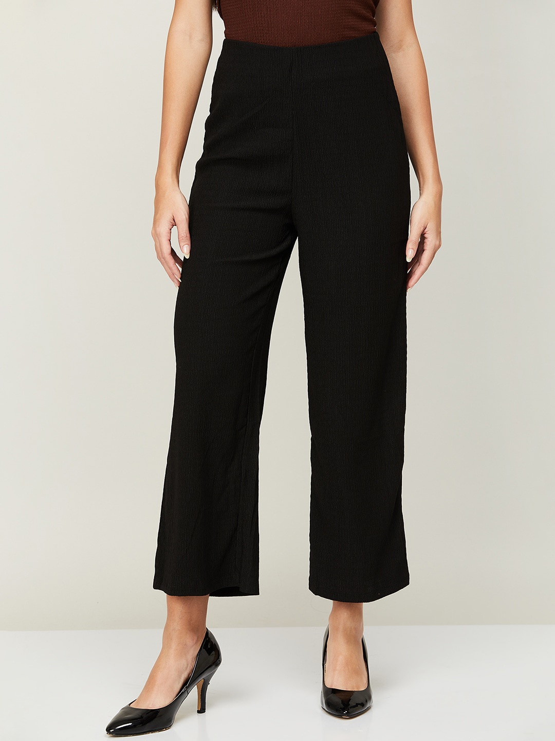 

CODE by Lifestyle Women Solid High-Rise Trousers, Black