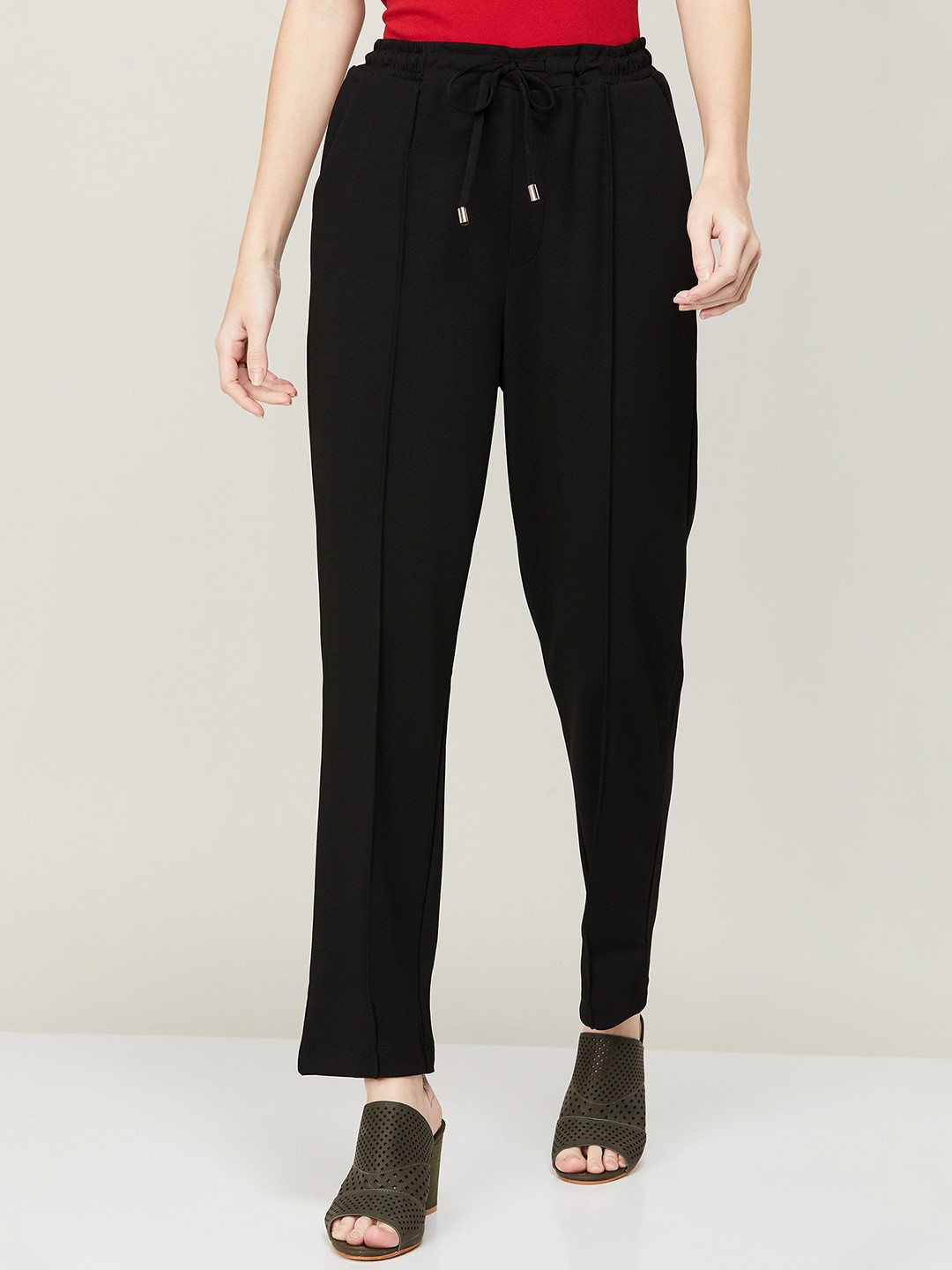 

CODE by Lifestyle Women Solid High-Rise Pleated Trousers, Black