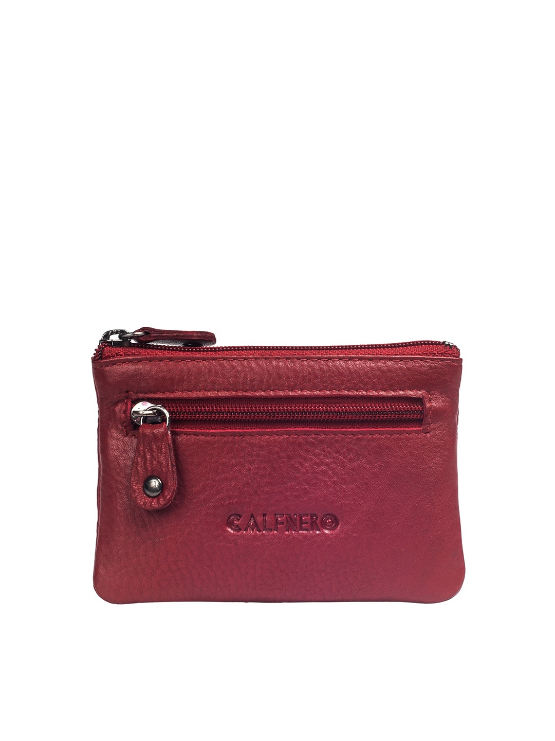 

CALFNERO Unisex Leather Zip Around Wallet, Red