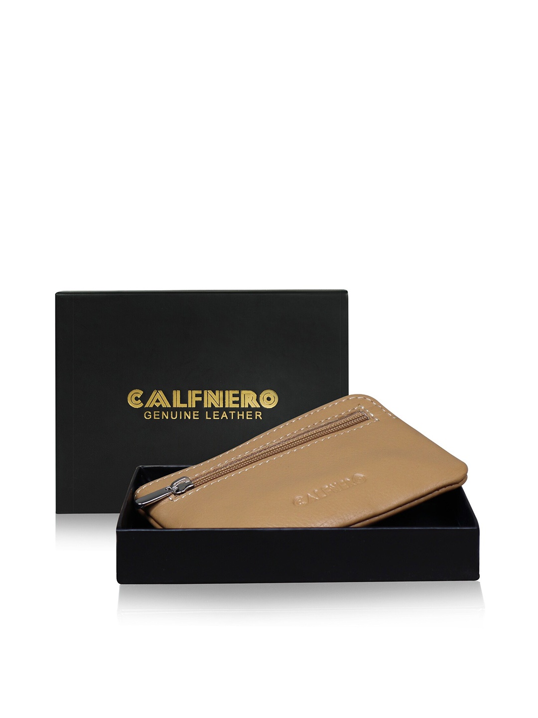 

CALFNERO Unisex Leather Zip Around Wallet, Camel brown