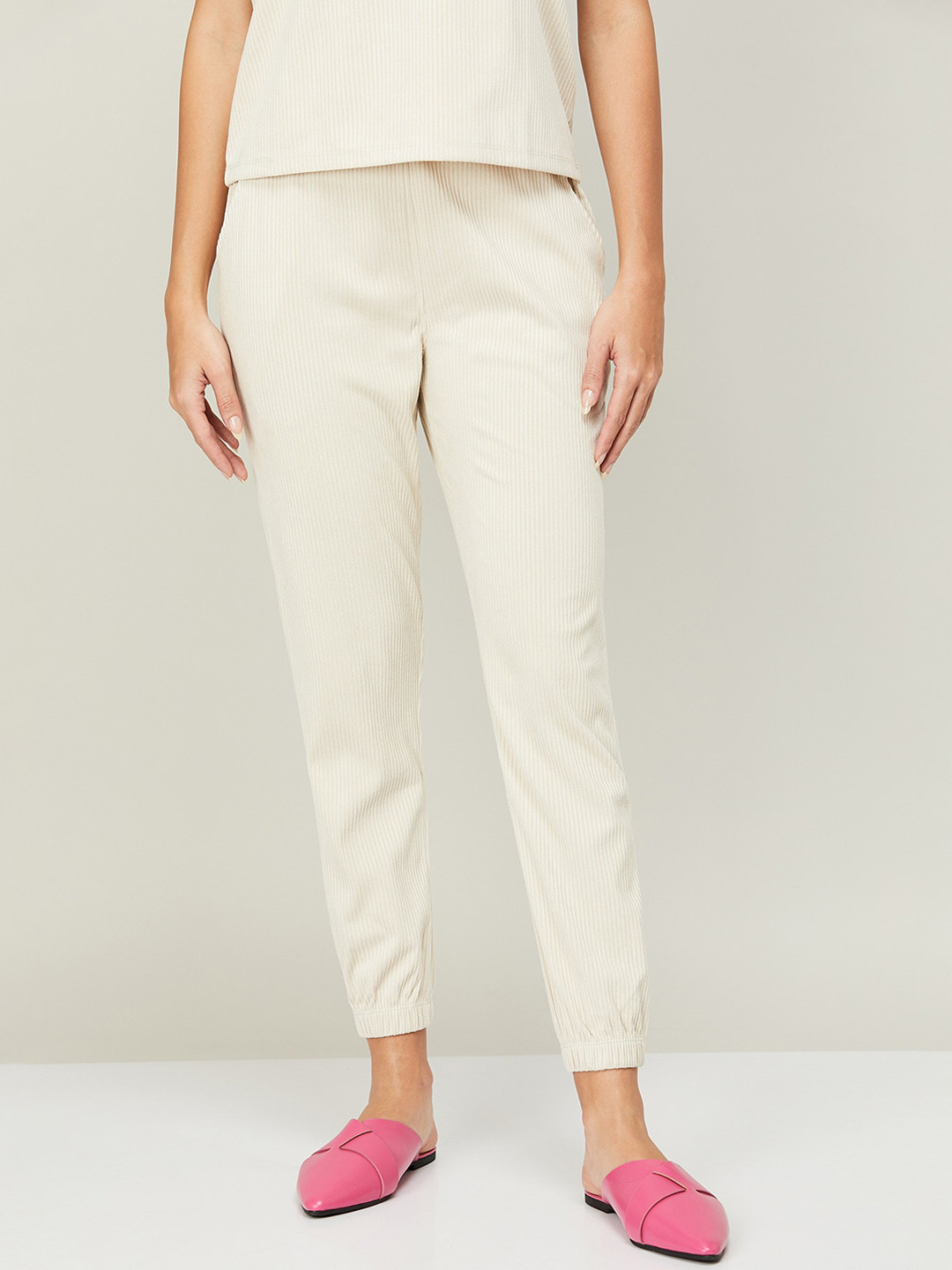 

Fame Forever by Lifestyle Women Solid High-Rise Trousers, Off white