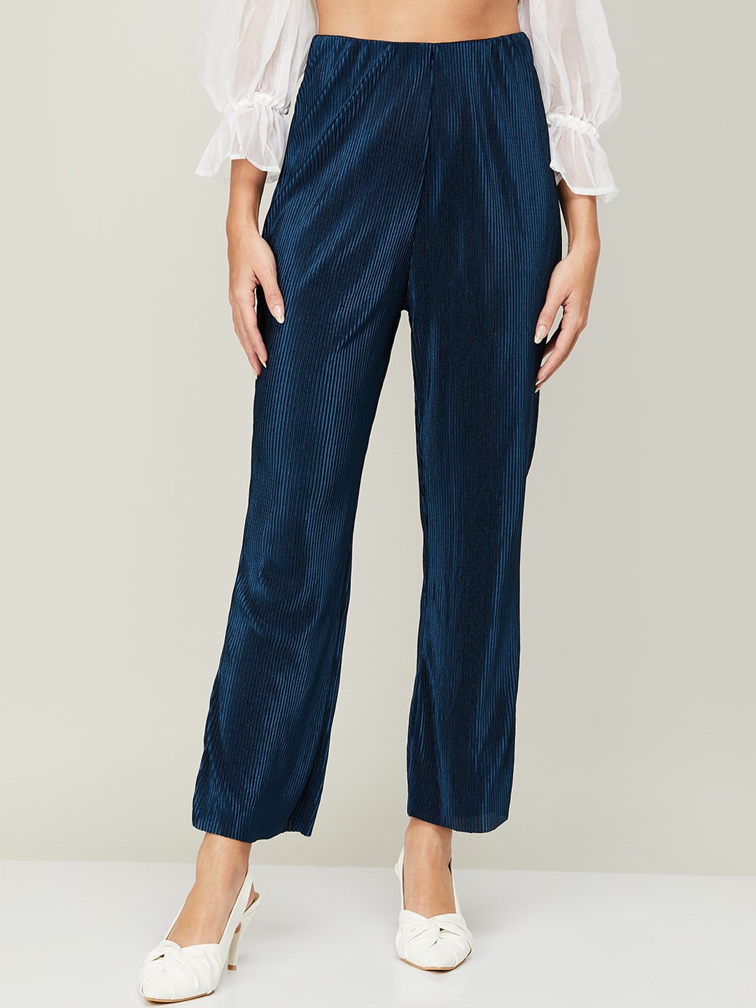 

Ginger by Lifestyle Women Solid High-Rise Trousers, Blue