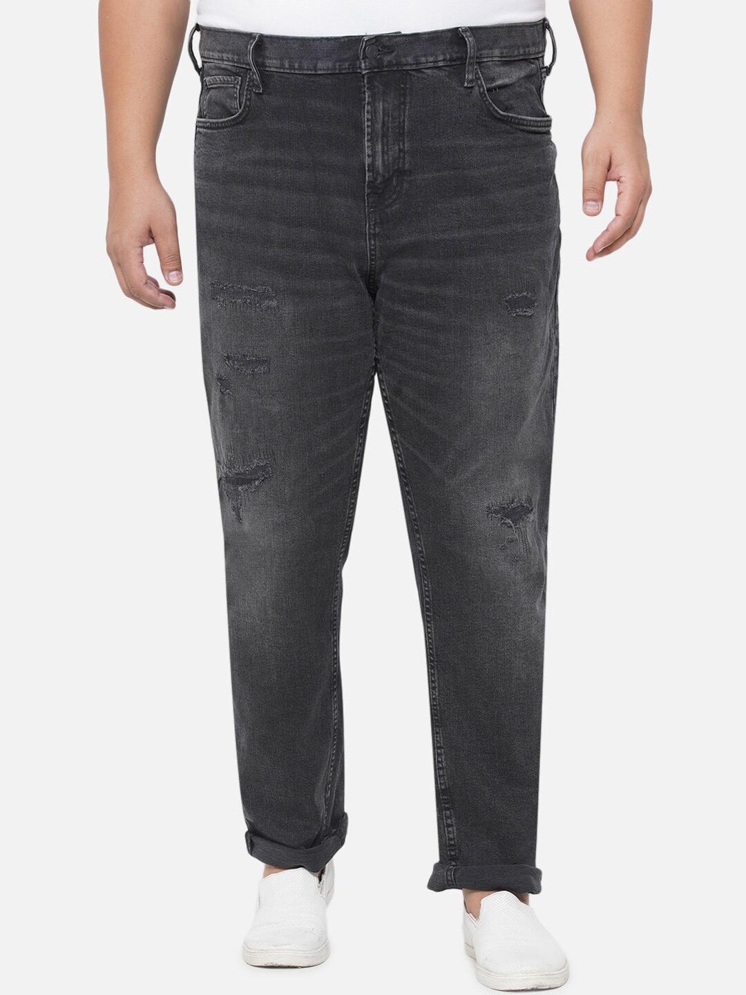 

Santonio Men Cotton Cropped Light Fade Stretchable Jeans, Black
