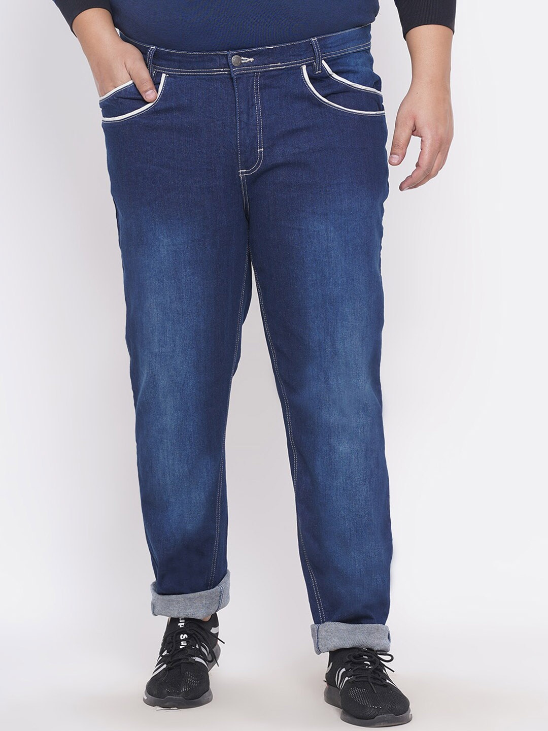 

Santonio Men Regular Fit Cropped Low Distress Light Fade Stretchable Cotton Jeans, Blue