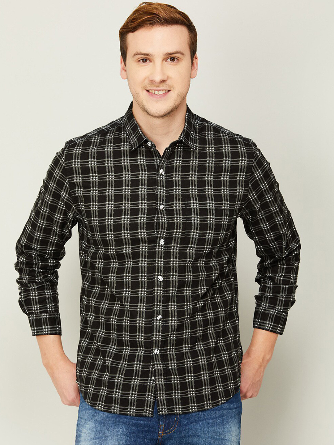 

Melange by Lifestyle Tartan Checked Casual Shirt, Black