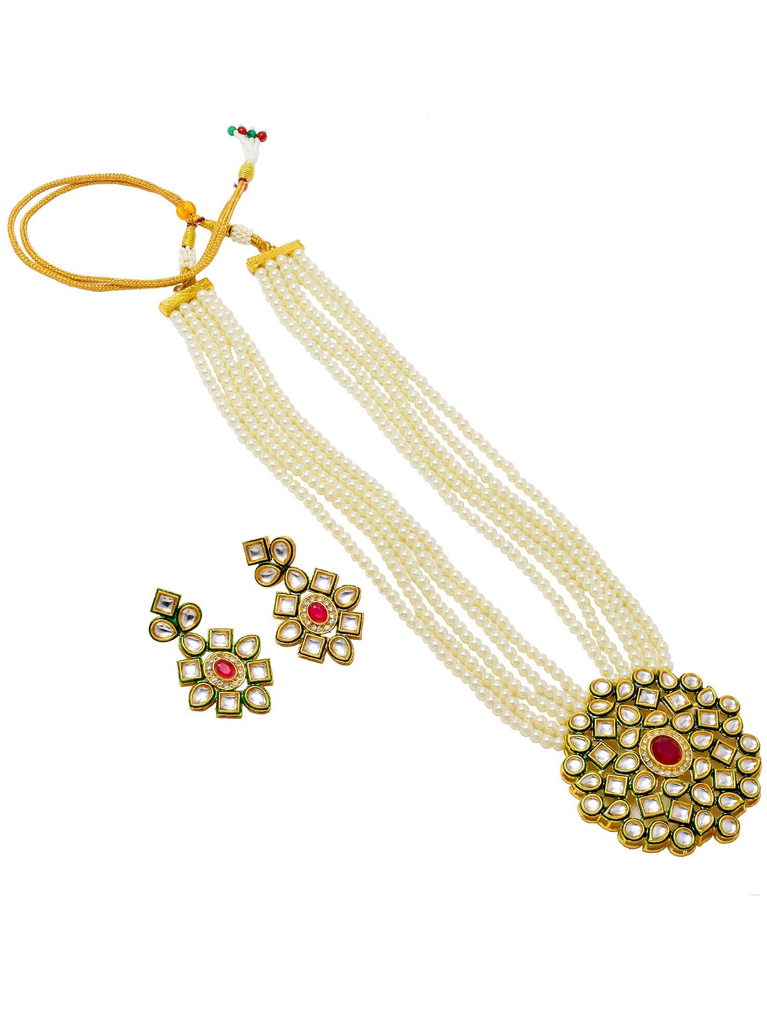 

Jewar Mandi Gold-Plated Kundan-Studded & Pearl Beaded Jewellery Set