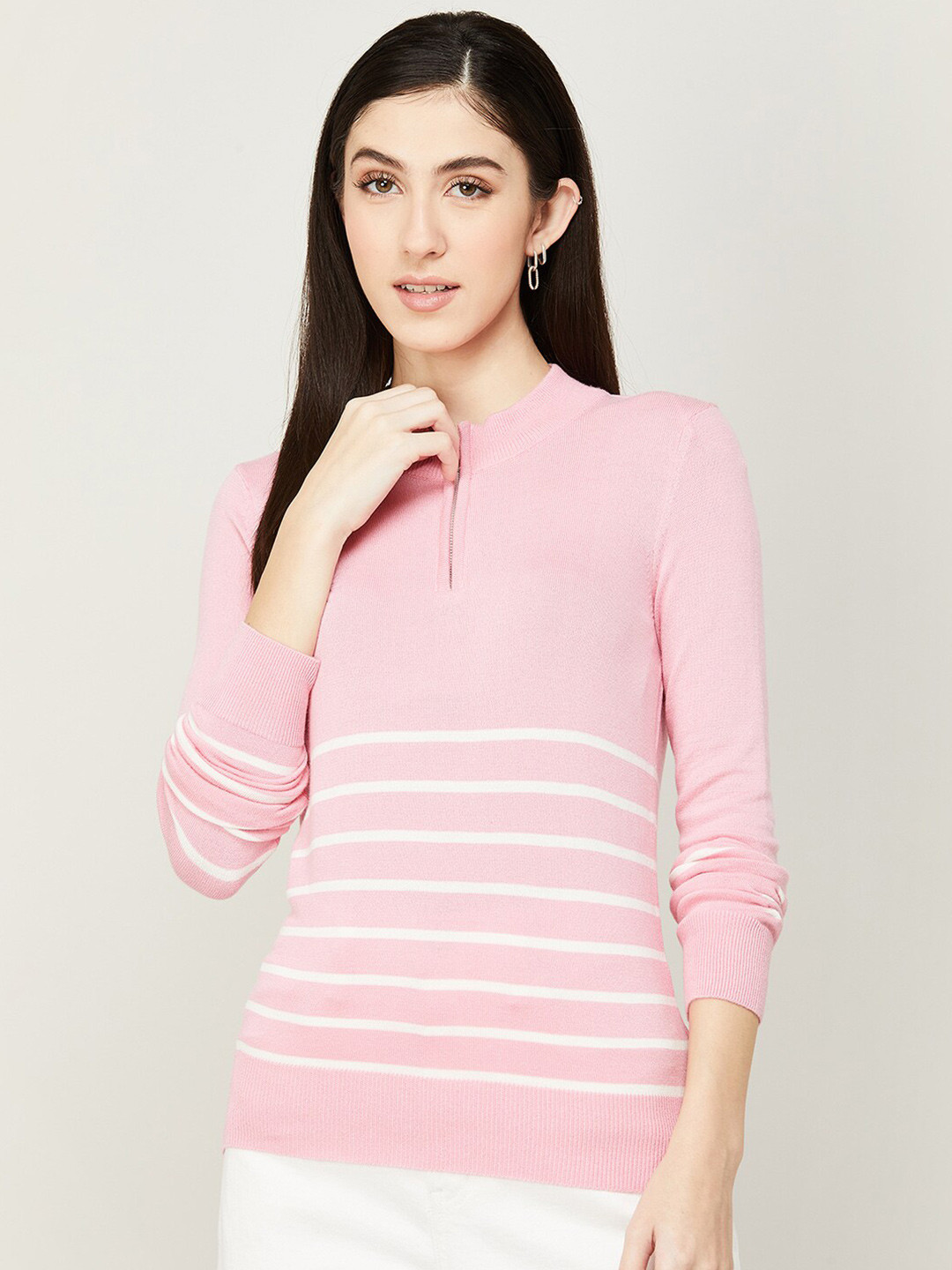 

Fame Forever by Lifestyle Women Striped Cotton Sweatshirt, Pink