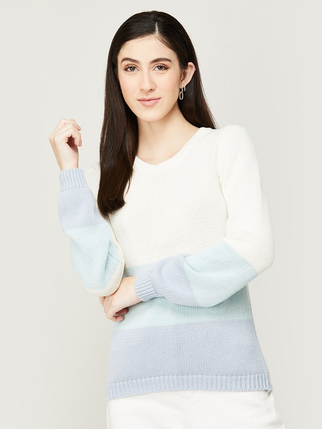 

Fame Forever by Lifestyle Women Colourblocked Pure Cotton Sweatshirt, Blue