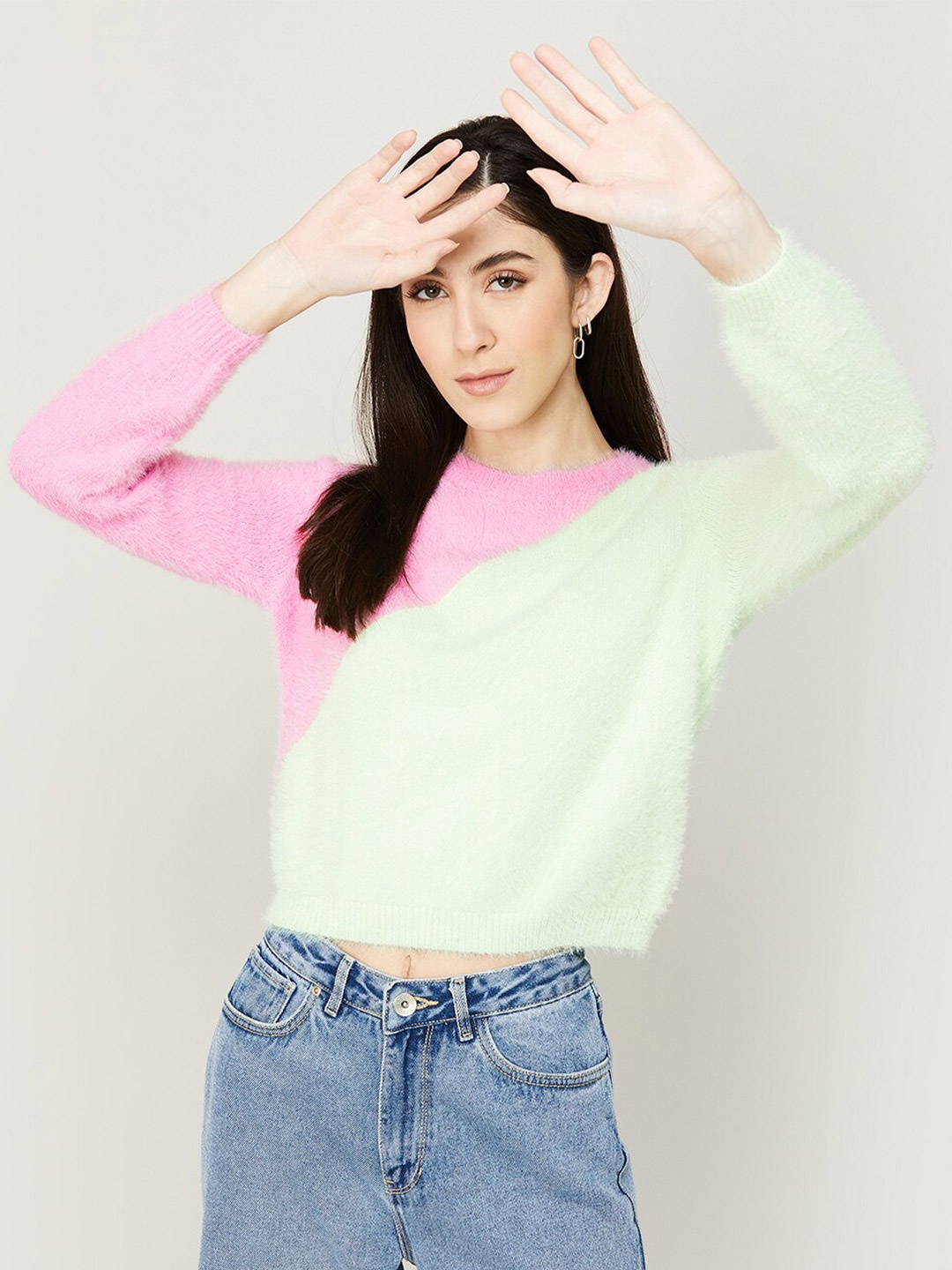 

Ginger by Lifestyle Round Neck Colourblocked Sweatshirt, Pink