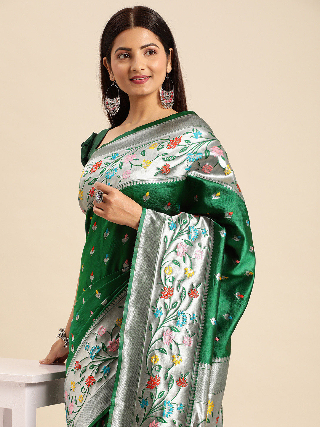 

AA-HA Ethnic Motifs Zari Paithani Saree, Green
