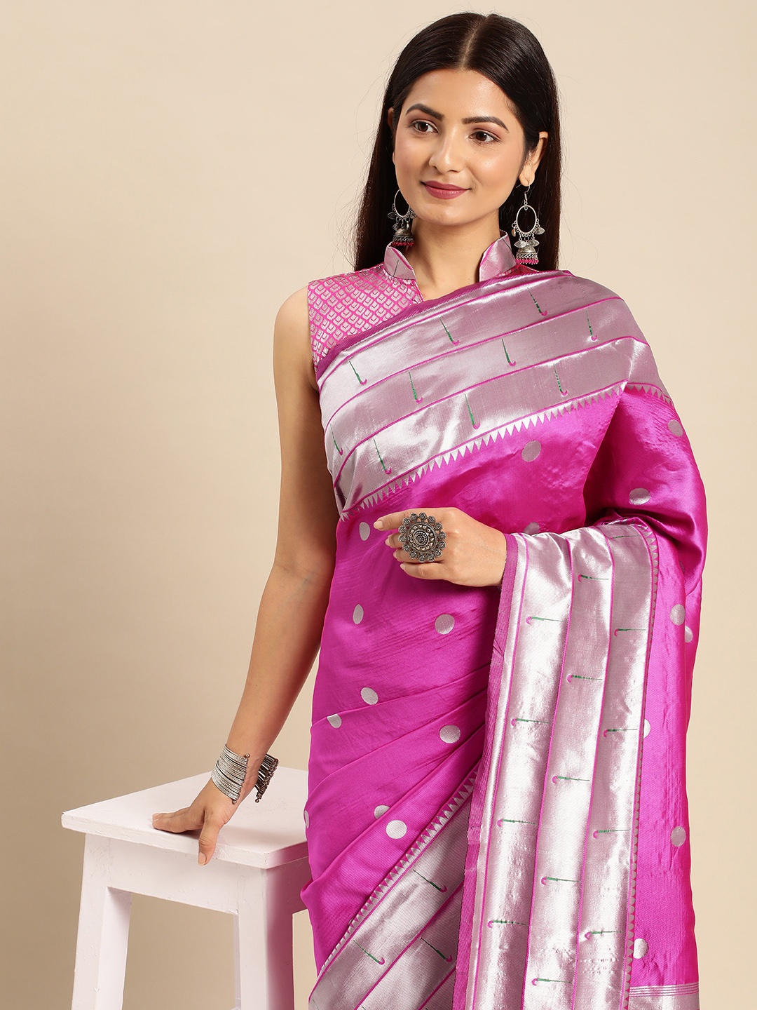

AA-HA Woven Design Zari Paithani Saree, Pink
