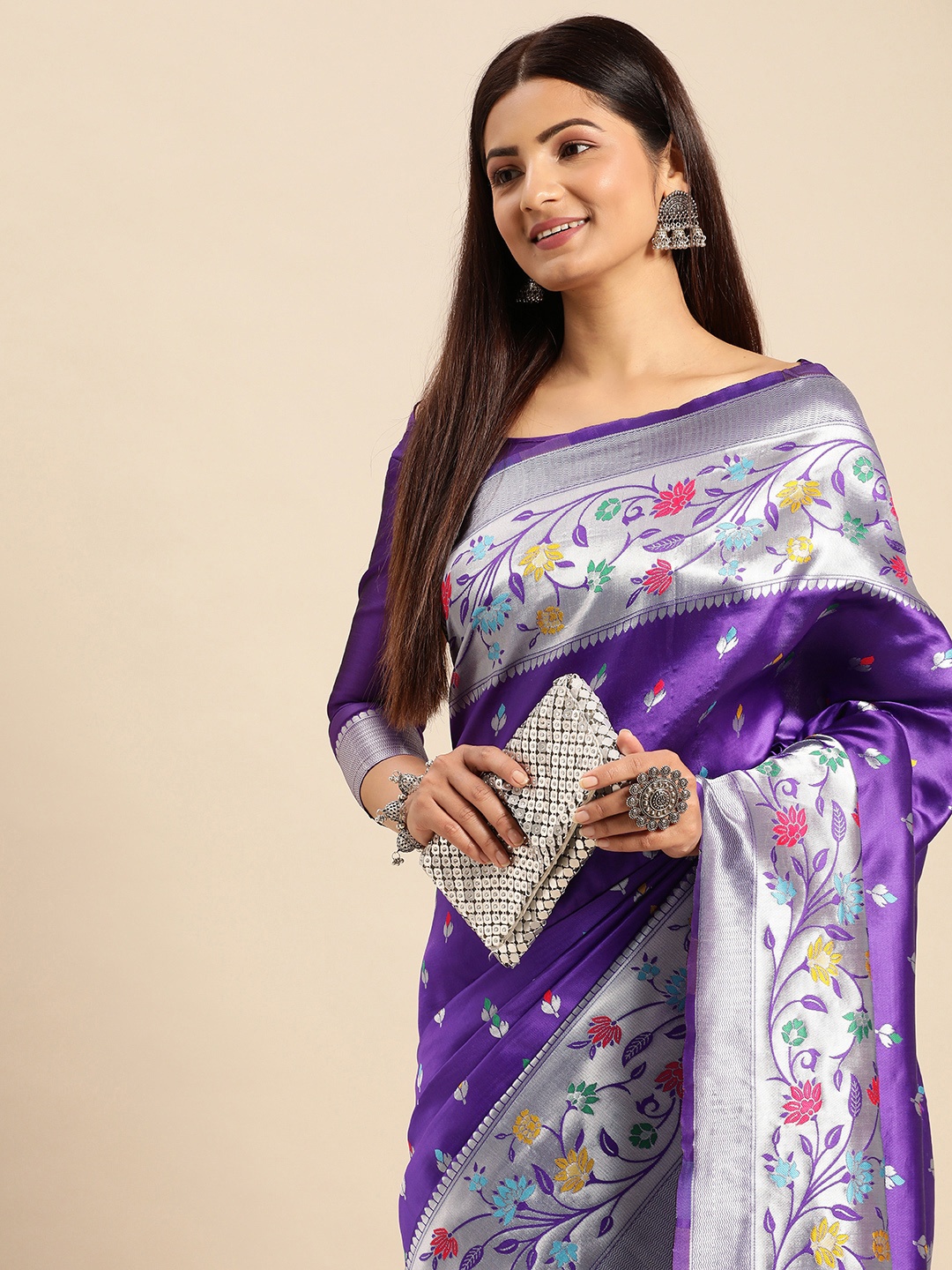 

AA-HA Ethnic Motifs Zari Paithani Saree, Purple